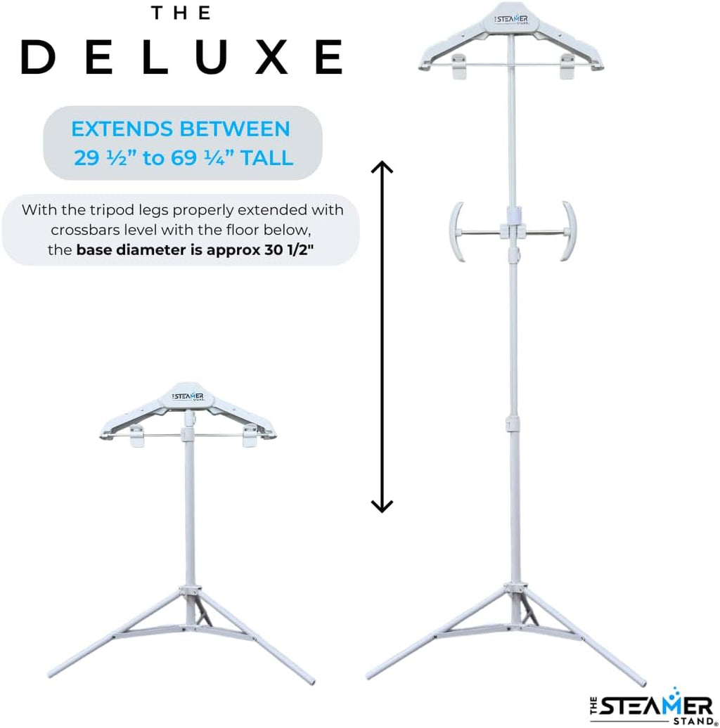 Deluxe | Adjustable Standing Garment Steaming Rack with Hanger | Fast, Foldable, Portable Clothes Steam Ironing Solution for Travel & Home