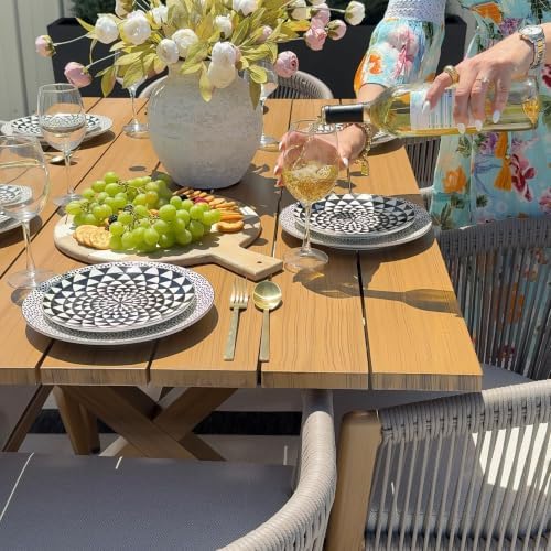 PURPLE LEAF Outdoor Dining Set for 8 with Cushions PE Rattan Teak
