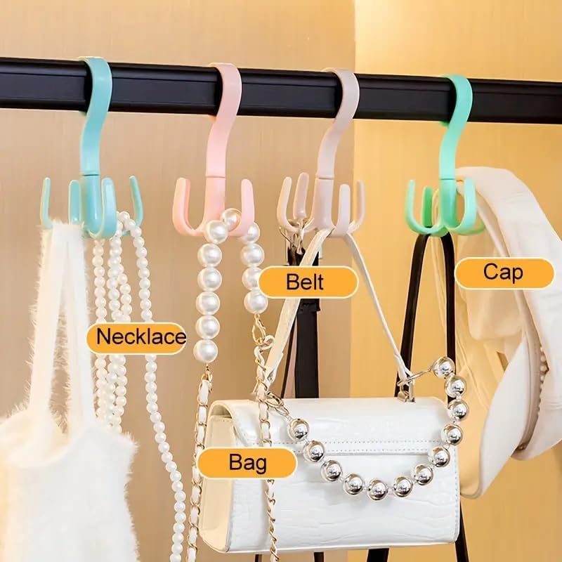 2Pcs Belt Hanger, 360-Degree Rotatable Four-Claw Hook, Closet Clothes Hangers, Belt Scarf Tie Rack Holder for Handbags(Pink, Green)