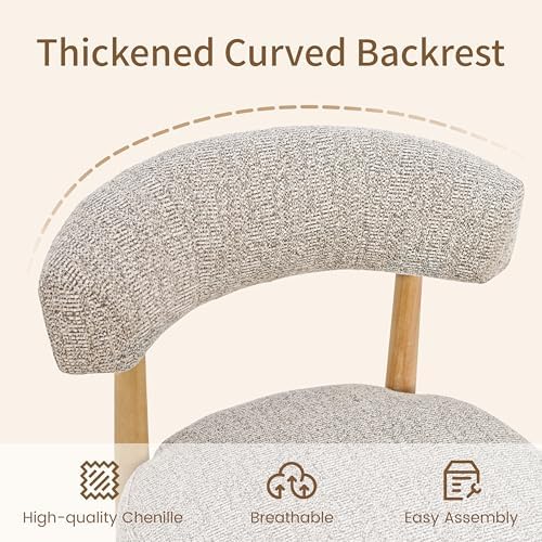 VKNOW Wooden Dining Chairs Set of 4 with Rubberwood Legs, Curved Backrest