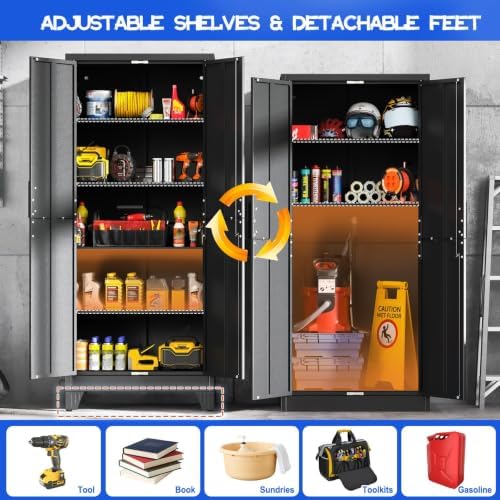 GAIOUS Tall Metal Storage Cabinet with Lock, Freestanding Steel Bookcase