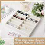 2 Pcs Sunglass Organizer Trays Glasses Stackable Jewelry Trays Sunglass Organizer Display Box (12 Grids,Beige)