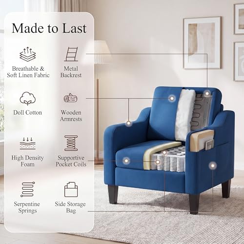 Accent Chairs Set of 2 for Living Room, Mid-Century Upholstered Armchair with...