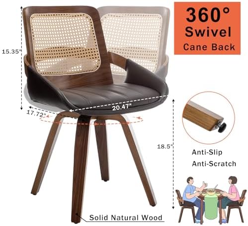 Set of 1 Swivel Rattan Dining Chair - Mid Century Modern Dining Chair with Be...