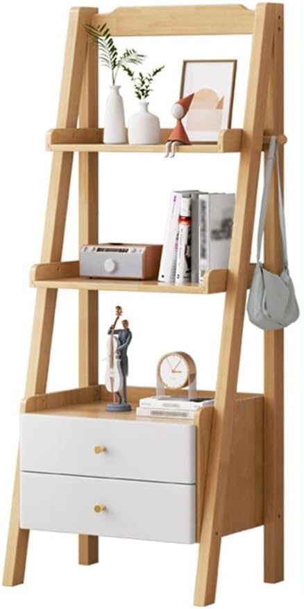 4-Tier Rustic Wood Ladder Shelf, Freestanding Bookcase Organizer for Living Room, Home Office, Bedroom & Balcony - Stylish Storage Solution & Decorative Display