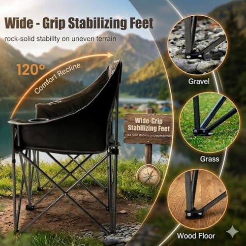 EMERIT Oversized Fully Padded Camping Chair, Heavy Duty 650LB Folding Camping...
