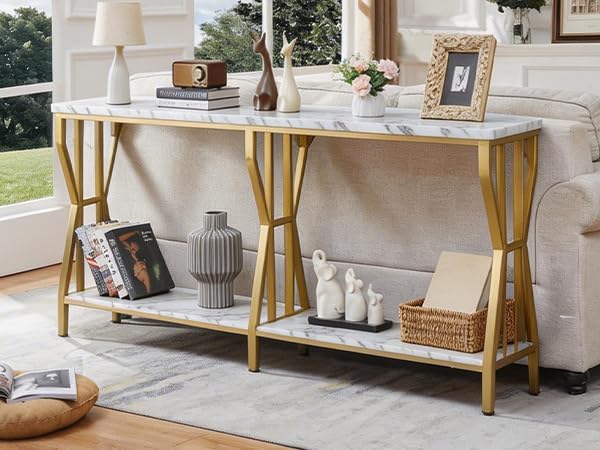 HOMISSUE Sofa Console Table, 63" Extra Long Sofa Table with 2-Tier Stora...