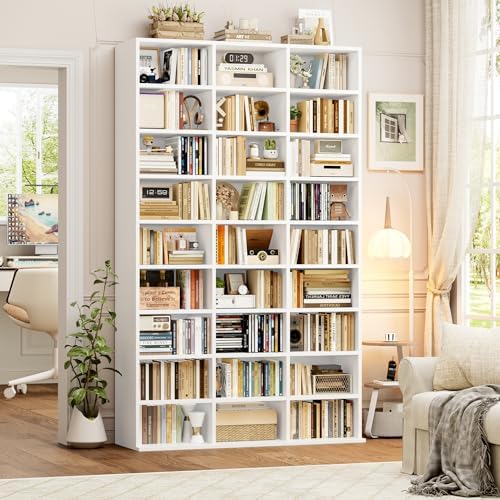 FOTOSOK 75'' H White Bookshelf with 27 Cubes, Triple Wide Tall Bookcase