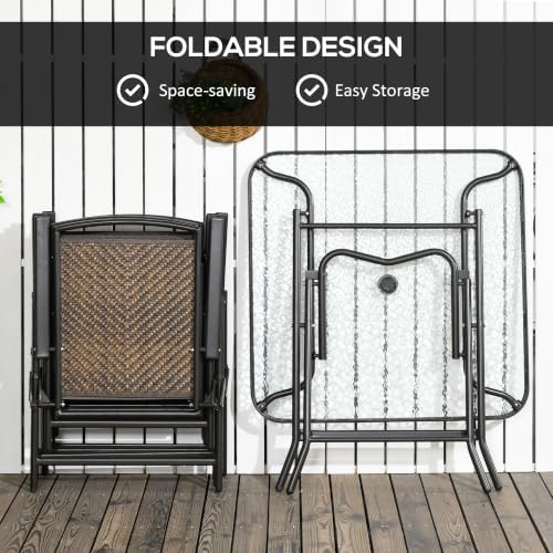 Outsunny 5 Pieces Wicker Patio Dining Set Foldable Dark Brown