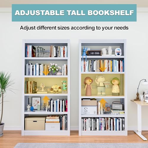 Bookshelf,6-Tier Adjustable Steel Book Shelf,61" H Heavy Duty Metal Book...