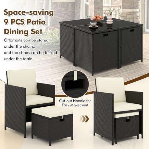 Tangkula 9 Pieces Outdoor Dining Furniture Set, Space-Saving Wicker Rattan Ch...