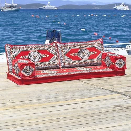 mysticalanatolia Majlis Floor Sofa Loveseat – 75x27x4 in Convertible Guest Ma...