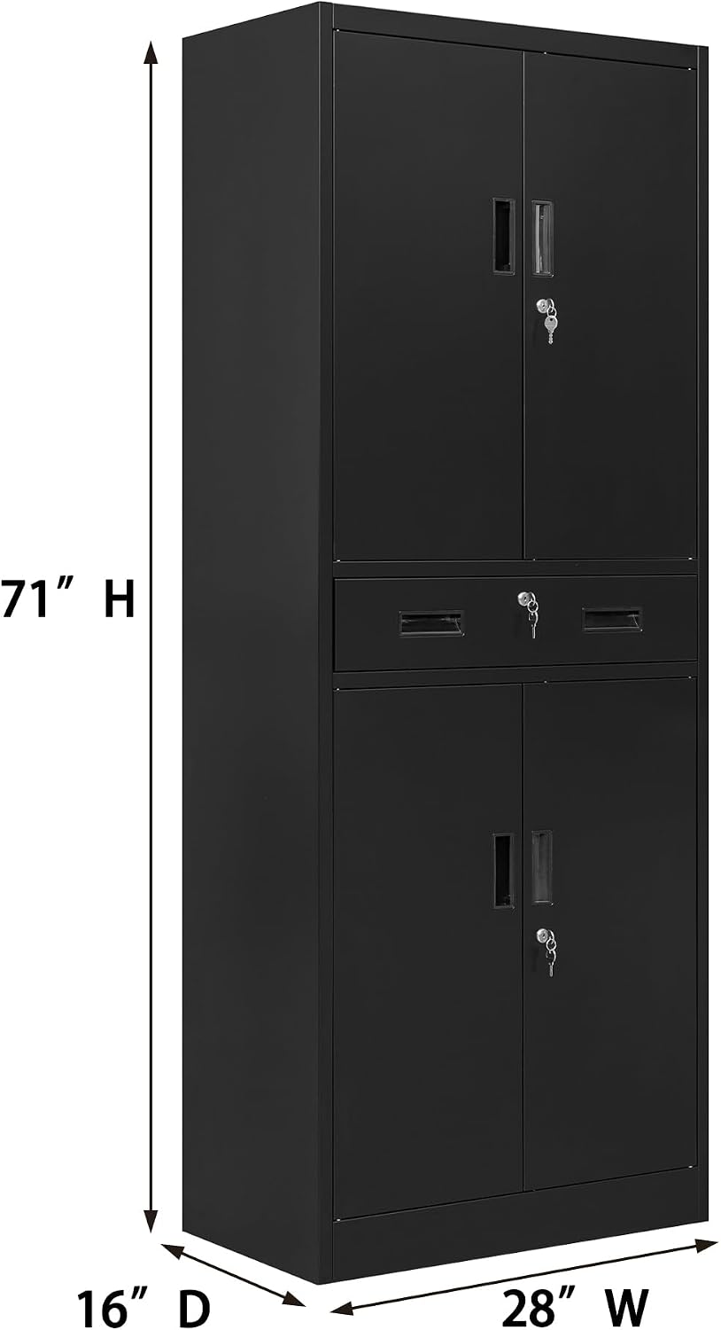 Wanfu Metal Storage Cabinet, 71" H x 28" W x 16" D Locking Sto...
