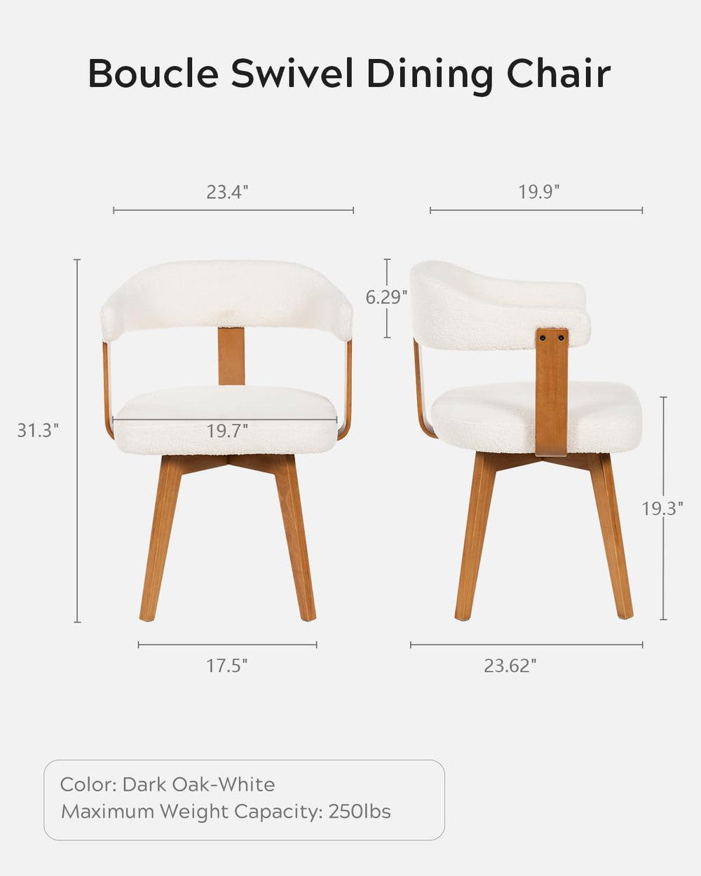EYYTHUNG Swivel Dining Chairs Set of 2, Mid Century Modern Boucle Dining Chai...