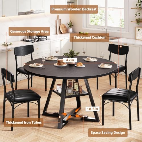 Dining Table Set for 4,Kitchen Table and Chairs for 4, Round Dining Room Tabl...