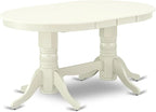 East West Furniture VABO5-LWH-W 5 Piece Kitchen Table Set for 4 Includes an Oval Dining Room Table with Butterfly Leaf and 4 Solid Wood Seat Chairs, 40x76 Inch, Linen White