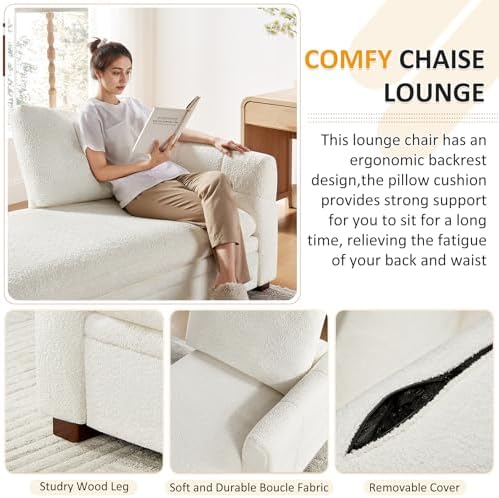 VANOMi Oversized 70.47'' Chaise Lounge Chair with Storage, Boucle Whi...