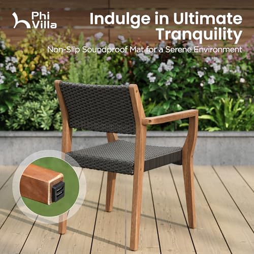 PHI VILLA Outdoor Dining Set for 6, Expandable Acacia Wood Table & Chairs