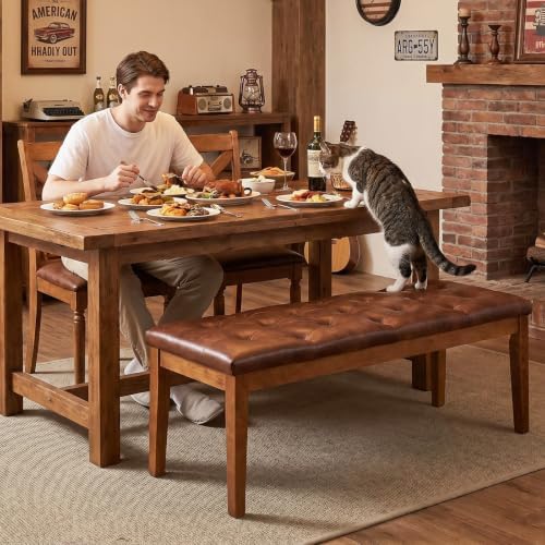 Ottoman Bench Oversized Entryway Shoe Bench Seat Faux Leather Brown | Large L...