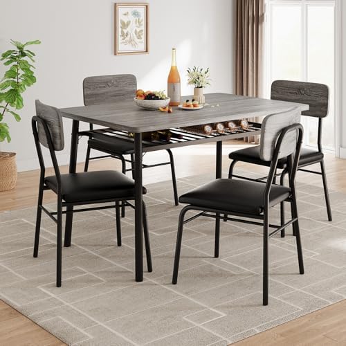 IDEALHOUSE Dining Table Set for 4 with Storage Rack, 5-Piece Kitchen Table an...