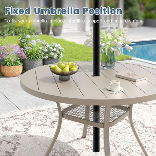 DIFY 7 Pieces Outdoor Patio Dining Set for 6, 47.2" Sandshell Round Dini...