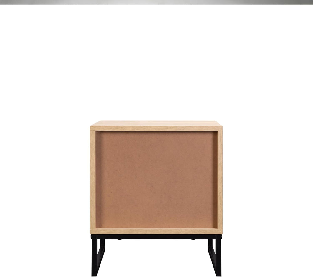 Birch Coastal Modern Side Table with Drawer Natural Wood Top with Black Metal...