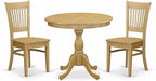 East West Furniture AMVA3-OAK-W 3 Piece Modern Dining Table Set Contains a Round Kitchen Table with Pedestal and 2 Dining Chairs, 36x36 Inch, Oak