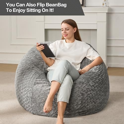Hobestluk Bean Bag Chair Large Washable Soft Living Room Adult 3Ft Grey | No ...