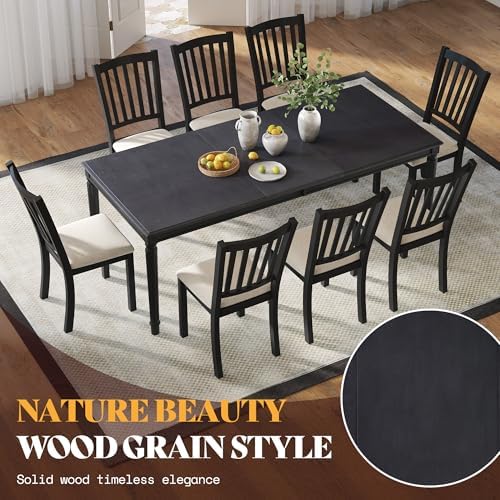 AMERLIFE 9 Piece Farmhouse Dining Table Set with 79" Rubberwood Table, Grey