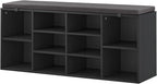 NUNU LAB Shoe Storage Bench, Shoe Bench with Removable Cushion 10 Cubbies, Space Saving Shoe Rack, 41 x 12 x 16.75 Inches, Black
