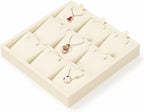 Oirlv Microfiber 9 Slots Jewelry Pendant Display Tray Jewelry Necklace Organizer Display Tray(Beige)