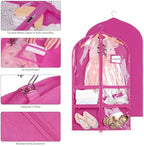 Syeeiex 40 Inch Clear Dance Costume Garment Bag, Rose Red, 5 Pack | Clear PVC Window, 4 Zipper Pockets and ID Card Holder, Foldable Hanging Dance Garment Bags with 3in Gusseted for Dancers