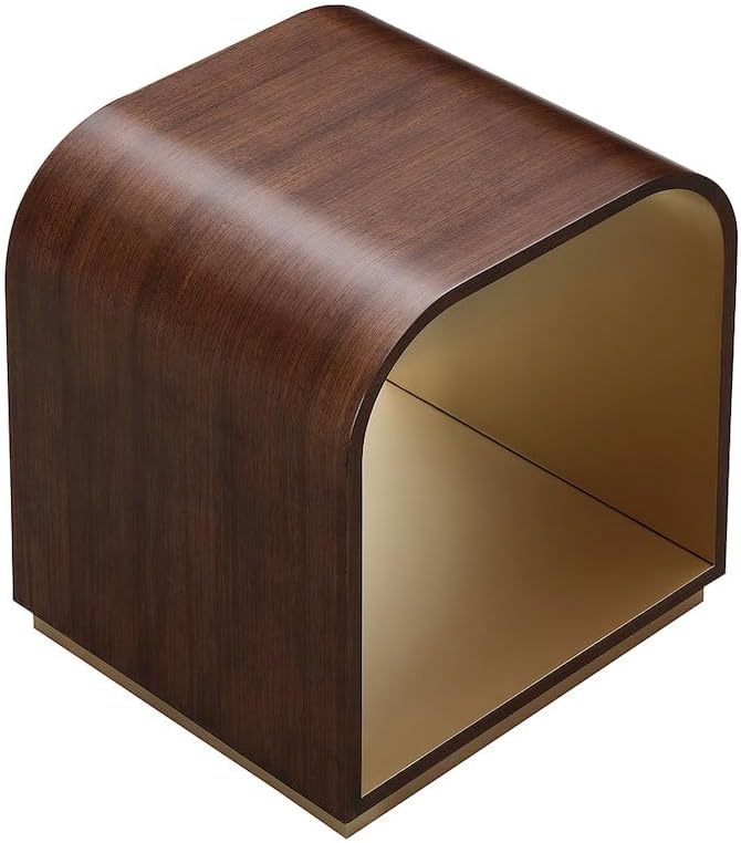 Michael Amini Houston Brown Walnut End Table Solid and Manufactured Wood Birc...