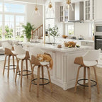 26'' Modern Barrel Swivel Counter Stools Counter Height Swivel Bar Stools with Backs Set of 4, Beige Linen Upholstered Bar Height stools, Farmhouse Solid Wood Barstools for Kitchen Island, Home Bar