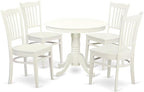 East West Furniture ANGR5-LWH-W 5 Piece Dining Table Set for 4 Includes a Round Kitchen Table with Pedestal and 4 Dining Room Chairs, 36x36 Inch, Linen White