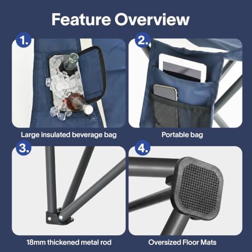 Alvantor Heavy Duty Folding Camping Chair, 500 LBS Oversized Outdoor Chair wi...