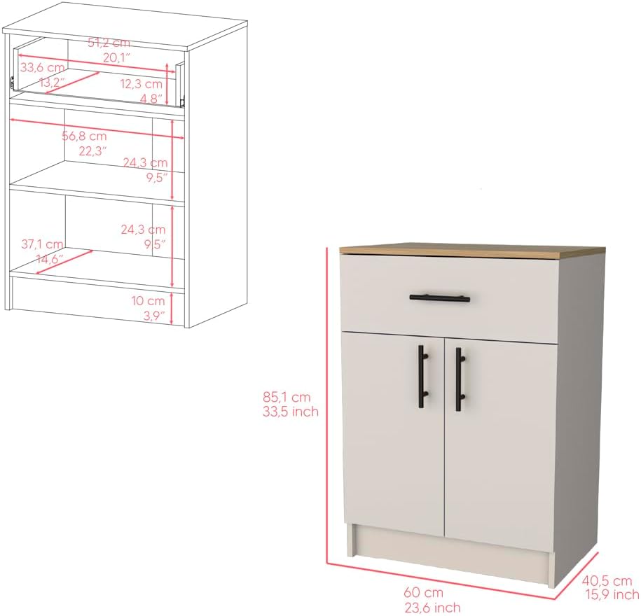23.6" D*15.9" W*33.5" H Freestanding Kitchen Pantry with Dawer & Shelf, Double Door, Rectangular Storage Cabinet, Modern Minimalist, for Living Room, Dining Room, White