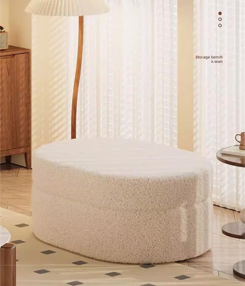 Oval Ottoman with Storage,Fleece Fabric Bed End Stool,Upholstered Padded Seat...