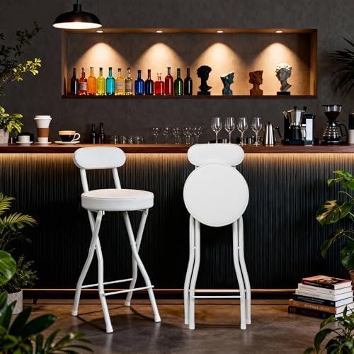 UWEAR Folding Bar Stool with Back,Tall Foldable Stool Seat Padded Portable St...
