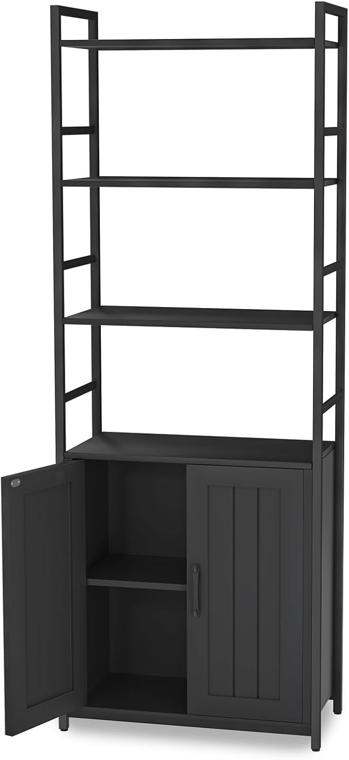 Lazyvan Black Bookshelf with Doors, 70" Tall Bookcase with Storage Cabinet
