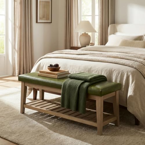 HUIMO Entryway Shoe Bench with Cushion, End of Bed Bench,Upholstered Bench fo...