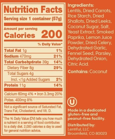 Lentiful French Mirepoix Instant Lentil Cups, 8 Pack, Vegan Gluten-Free