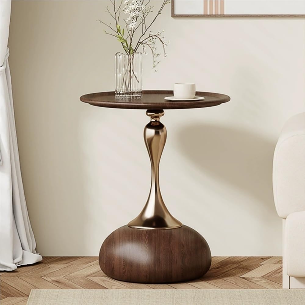 Metal Columns Table, Modern Round End Table, Small Dining Table, Simple Bedsi...
