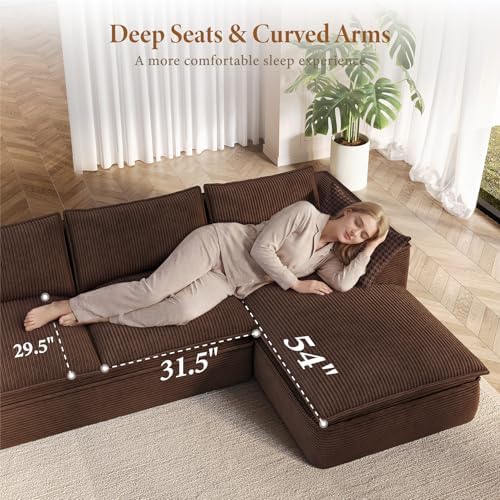 Vesgantti 7 Seater Sectional Couch, 141.7" Large Cloud Sofa, Brown | U S...