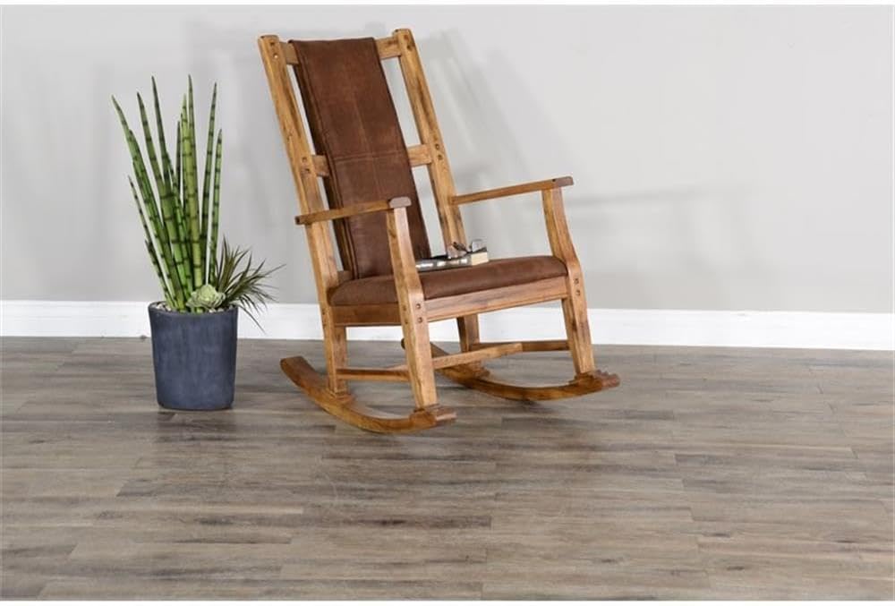 Pemberly Row Set of 2 Farmhouse Mindi Wood Rocking Chair in Rustic Oak
