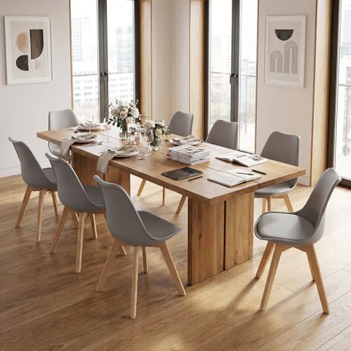 Dining Chairs Set of 8, PU Leather Kitchen Chairs,Wood Legs (Gray, 8 PC)