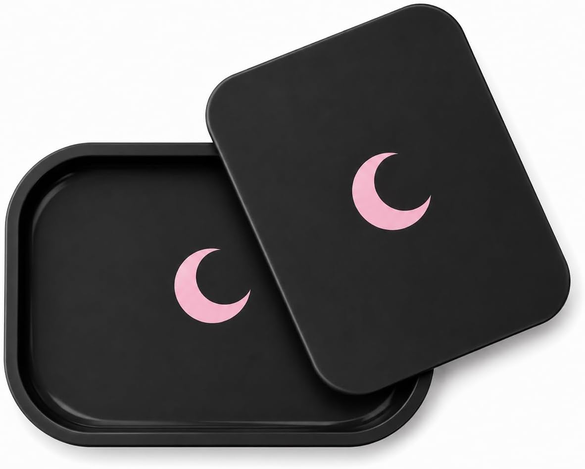 Small Metal Jewelry Tray with Lid - Lightweight Makeup Tray - Curved Edges & Smooth Surface - 5.5 x 7” Decorative Tray for Bathroom, Home Décor, Perfume, Candle, Keys Tray