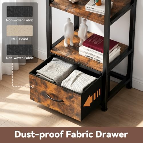 Housolution 6 Tier 60.6" Tall Bookshelf with Storage and LED Light, Brown