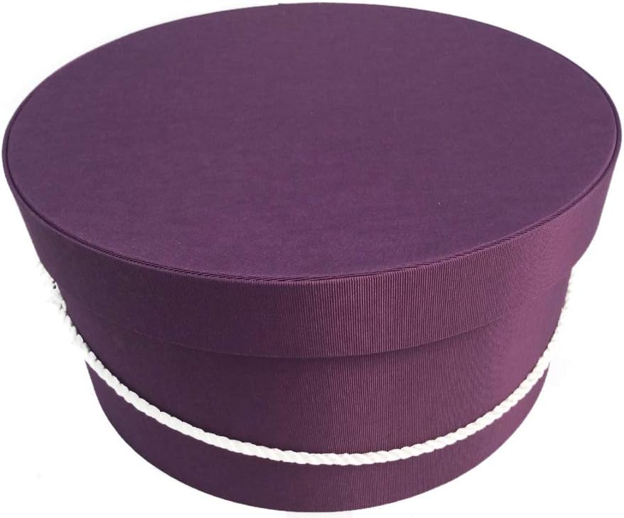 Sarah's Hat Boxes Classic Amethyst Hat Box – 12.75" x 6.5" (Dia. x Ht.) Handmade in USA – Odorless Non-Toxic Adhesive, Cording Handle – Premium Storage for Hats & Accessories