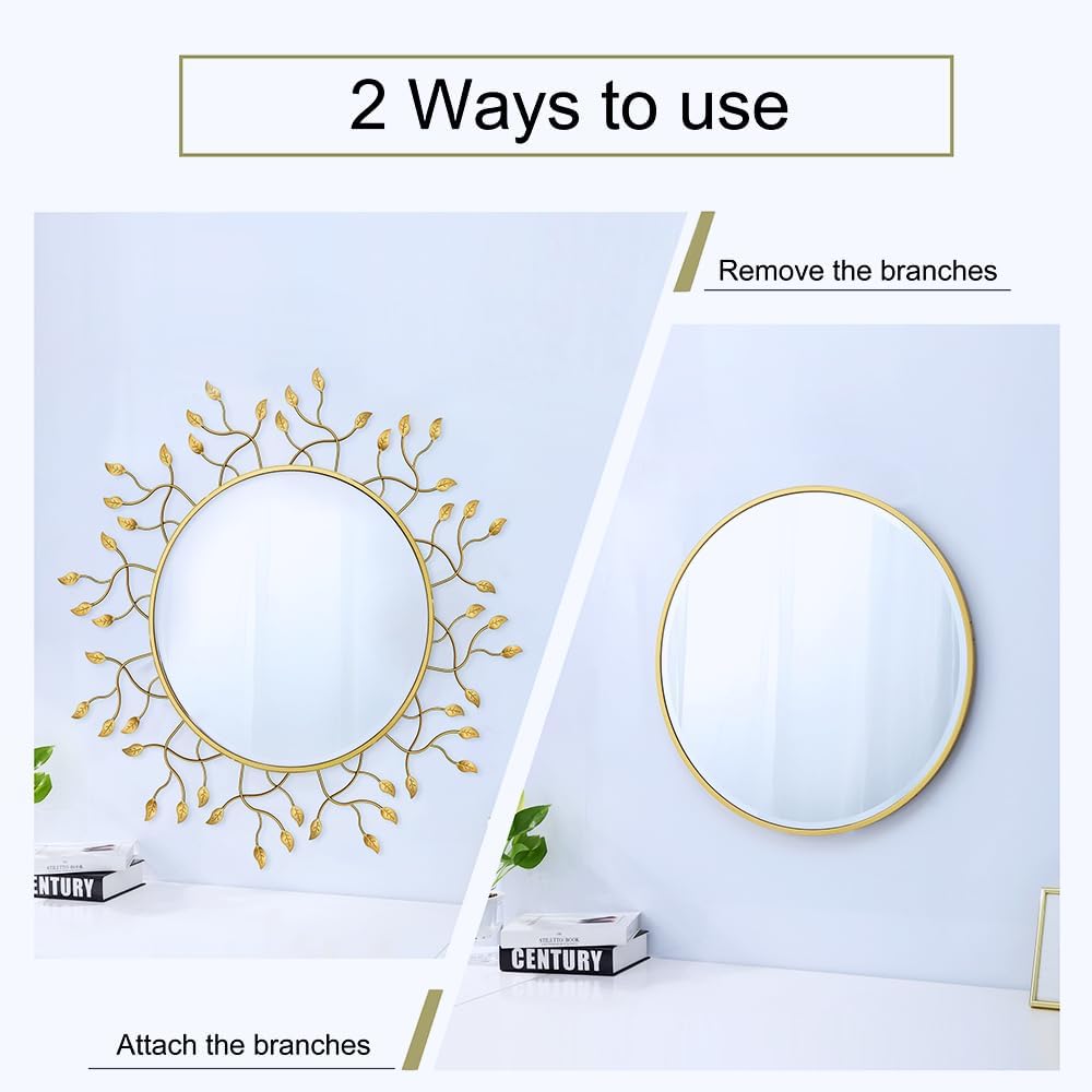 Chende 39" x 39" Gold Decorative Wall Mirror, Large Round Mirror wi...